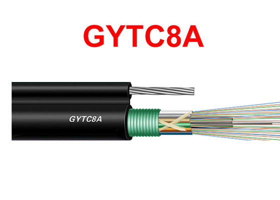 GYTC8A आउटडोर फाइबर ऑप्टिक बख़्तरबंद केबल स्टील वायर सेल्फ सस्टेनमेंट ब्लैक 8.0 * 1.0 मिमी